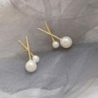 Faux Pearl Ear Stud 1 Pc - Gold & White - One Size