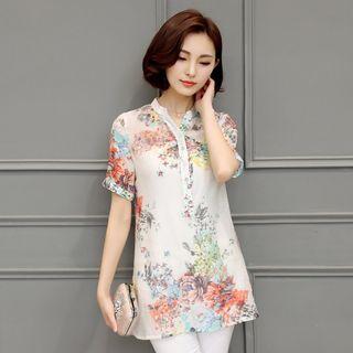Short-sleeve Floral Blouse