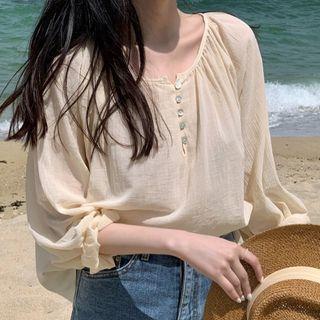 Balloon-sleeve Blouse Milky Almond - One Size