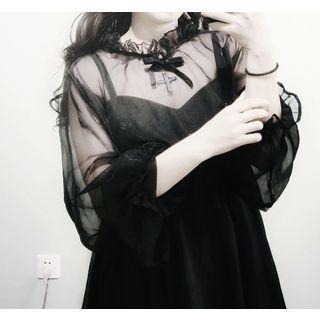 Spaghetti Strap A-line Dress / Long Sleeve Midi Mesh Dress