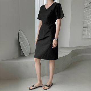 V-neck Textured Midi Dress