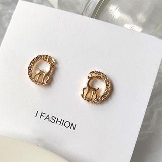 Alloy Rhinestone Moon & Deer Earring
