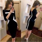 Contrast Trim Slim-fit Long-sleeve Dress