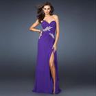 Sweetheart-neckline Slit-front Jeweled Evening Gown