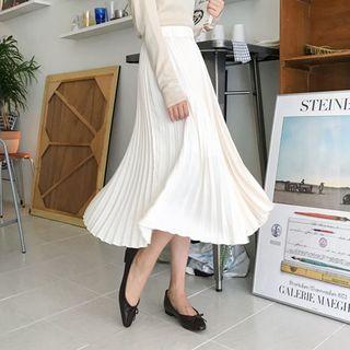 Band-waist Accordion-pleat Skirt Ivory - One Size