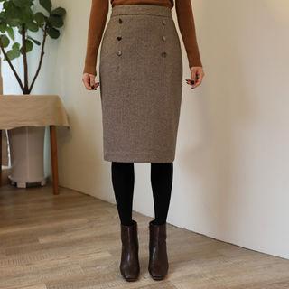 Buttoned Checked H-line Midi Skirt