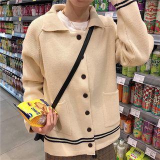 Long Sleeve Striped Cardigan Beige Almond - One Size