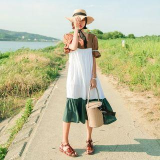 Square-neck Color-block Long Dress