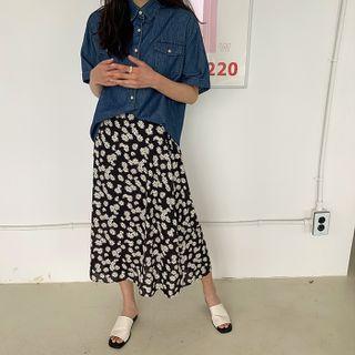 Flower Pattern A-line Maxi Skirt