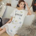 Lace Trim Printed Cut-out Short-sleeve Midi Sleep Dress