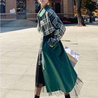 Set: Plaid Cropped Jacket + Button-up Long Vest