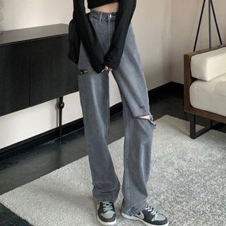 High-waist Ripped Wide-legs Jeans