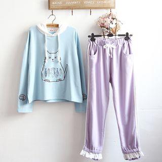 Set: Cat Print Hoodie + Sweatpants