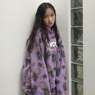 Lettering Pineapple Print Sweatshirt
