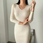 V-neck Knit Long Bodycon Dress