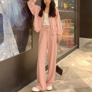 Set: Zip-up Hoodie + Wide Leg Pants