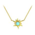 925 Sterling Silver Plated Gold Fashion And Elegant Sunflower Necklace With Blue Imitation Opal Golden - One Size