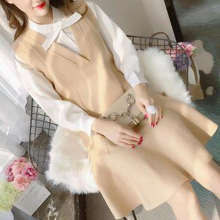 Set: Shirt + Ruffle-hem Pinafore Dress