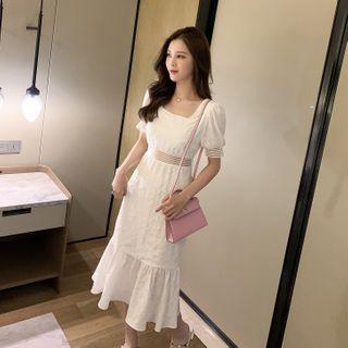 Square-neck Short-sleeve Midi Mermaid Dress
