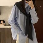 Mock Two Piece Long-sleeve Plain Panel Shawl Loose Fit Shirt