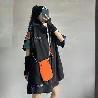 Set: Elbow-sleeve Print T-shirt + Shorts + Crossbody Bag