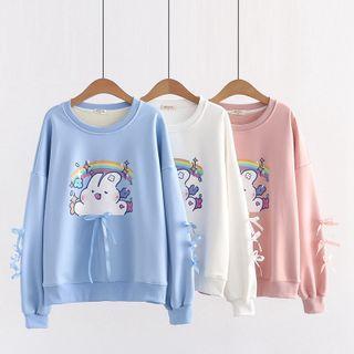 Rabbit Print Bow-accent Sweatshirt