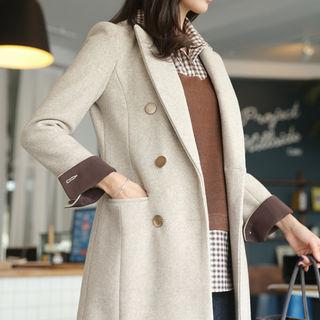 Metal-button Double-breasted Wool Blend Coat
