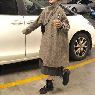 Double-breasted Houndstooth Trench Coat As Shown In Figure - One Size
