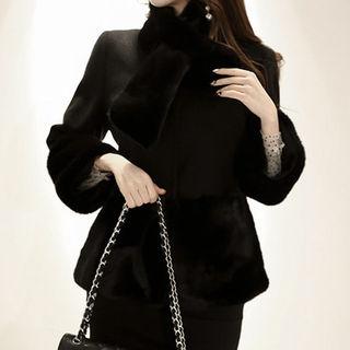 Round-neck Faux-fur Trim Jacket