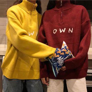 Lettering Zip Collar Sweater