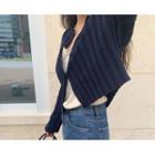Drop-shoulder Rib-knit Cropped Cardigan One Size