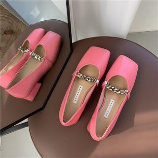 Block Heel Square Toe Chained Mary Jane Pumps