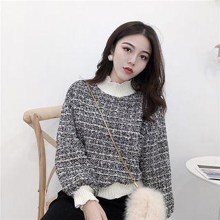 Mock-neck Tweed Pullover