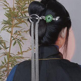 Chain Hair Stick Green & Silver - One Size