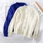 Pompom-accent Cable Knit Cardigan