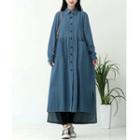 Denim Long-sleeve Midi Dress Blue - One Size