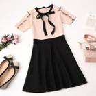Short-sleeve Frill Trim A-line Knit Dress