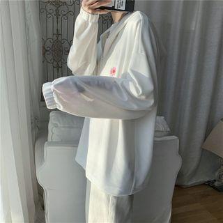 Floral Embroidered Zip Hoodie