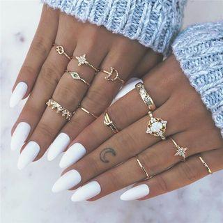Set Of 13: Alloy Knuckle Rings Gold - One Size