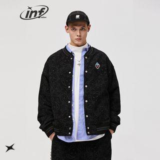 Paisley-print Fleece Baseball Jacket