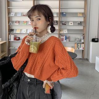 Lace Long-sleeve Top / V-neck Chunky Knit Sweater