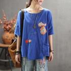 Appliqued Elbow-sleeve T-shirt