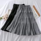Pleated Woolen A-line Skirt