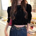 Elbow-sleeve Cropped Velvet Top Black - One Size