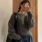 Cable-knit Crew-neck Sweater Dark Gray - One Size