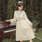 Puff-sleeve Bow Midi A-line Dress