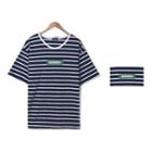 Round-neck Short-sleeve Printed Stripe T-shirt