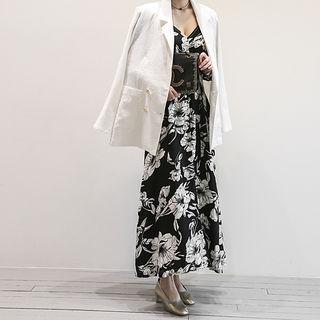 Metallic-button Linen Blazer