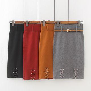 Lace-up Knitted Pencil Skirt