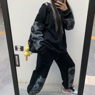 Couple Matching Printed Panel Sweatshirt / Jogger Pants
